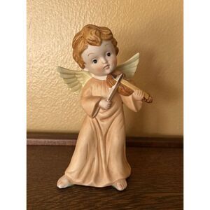 HOMCO Ceramic Angel Figurine With Violin #5400 6"‎ Tall